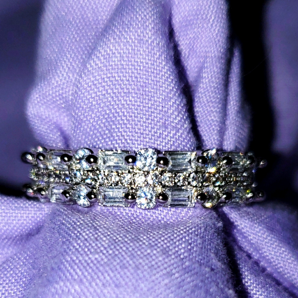 White Sapphire Wedding Band .925 Sterling Silver